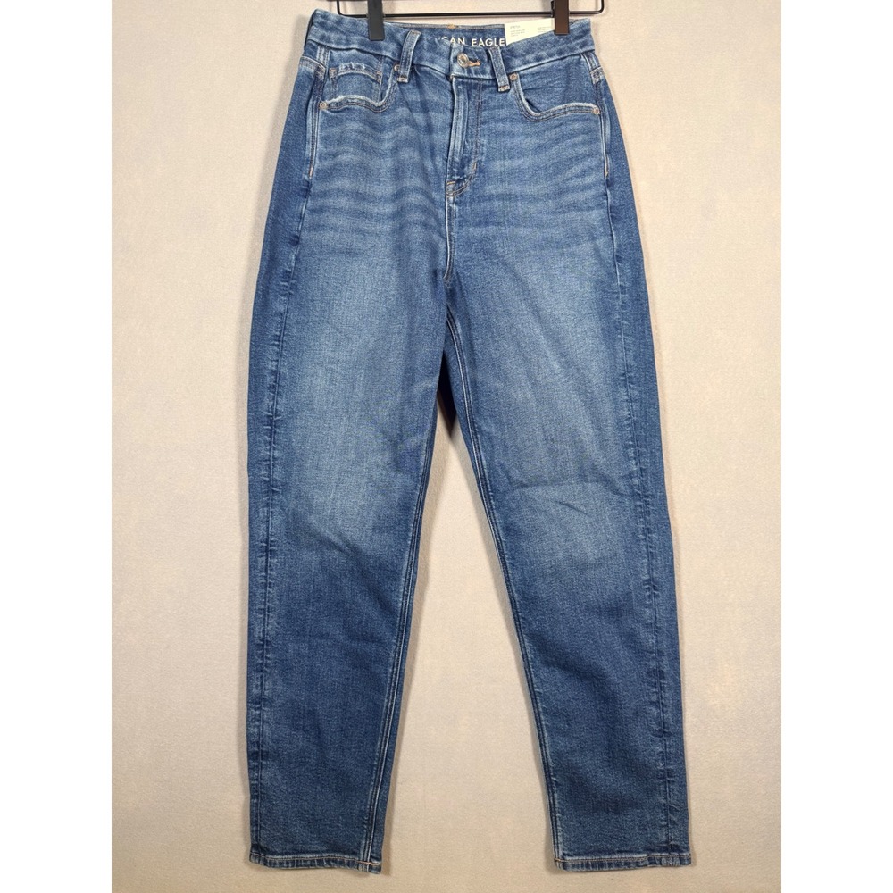 American Eagle Curvy Mom Jeans Emotional Blue Stretch Size 4 High Rise‎ Tapered
